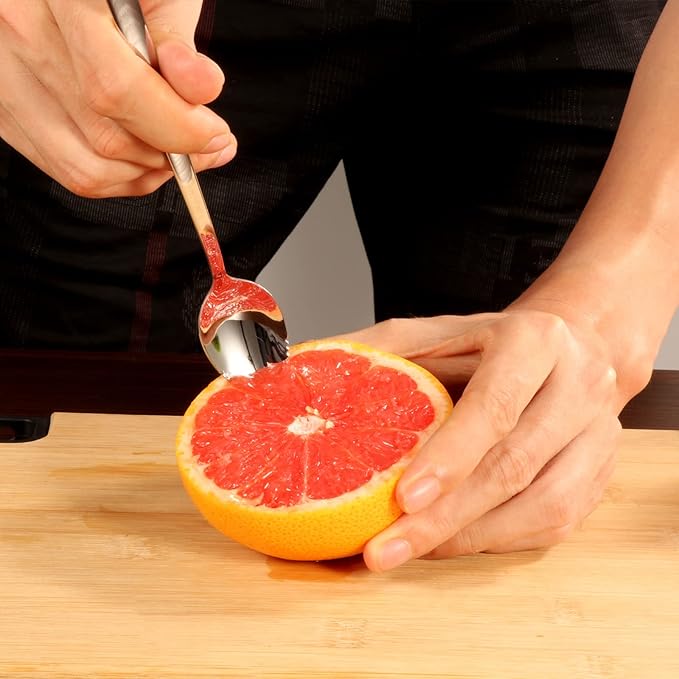10 PCS Grapefruit Spoons, Stainless Steel Grapefruit Spoon Utensil Set, Serrated Edge & Thick Gauge Handle, Silver Kitchen Tool with Non-stick Plating for Kiwi, Dessert, Apple, Citrus Fruit