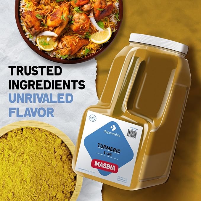 Dependable Foods Turmeric Spice ??6 Lb. Bulk Jar - 100% Natural, Non-GMO, Salt-Free, | Kosher, | Allergen Free | Golden Seasoning Elevation