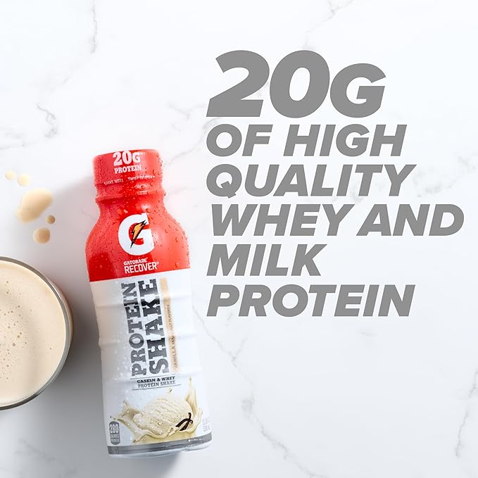 Gatorade Recover Protein Shake, Vanilla, 20g Protein, 11.6 fl oz Plastic Bottle, Pack of 12