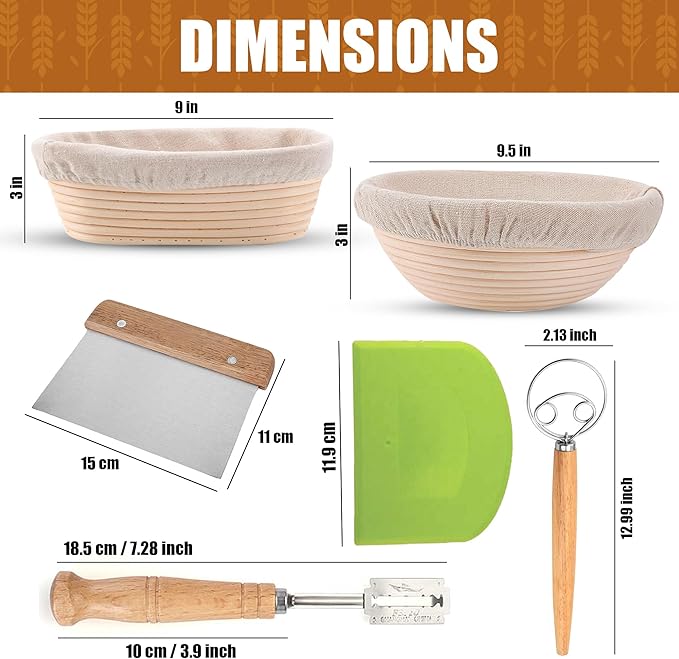 Bread Proofing Basket Set Sourdough Proofing Basket Round oval Proofing Bowls (Proofin basket 11PCS),sourdough bread baking supplies proofing baskets,banneton proofing basket 9.5" & 9"