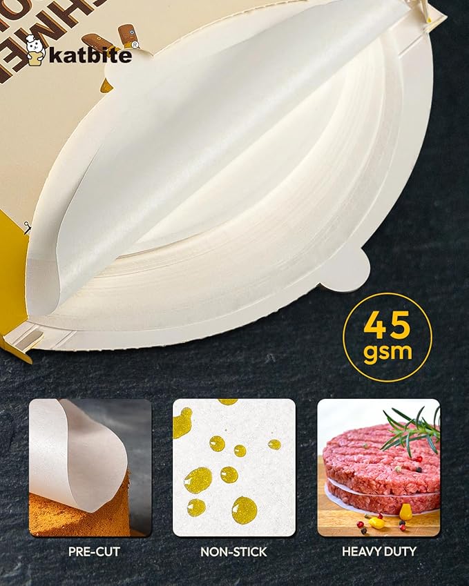 Katbite® 6 Inch 200Pcs Parchment Paper Rounds, Round Baking Sheets Paper, Uses for Cake Baking, Patty Separating, Tortilla Wrapping