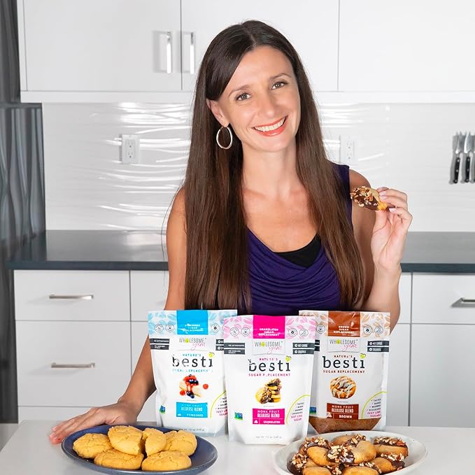 Wholesome Yum Besti Natural Sugar Substitute - Keto Granulated Monk Fruit Sweetener Blend With Allulose (No Erythritol) - Non GMO, Zero Calorie, Zero Carb, Sugar Free, No Aftertaste (12 oz)