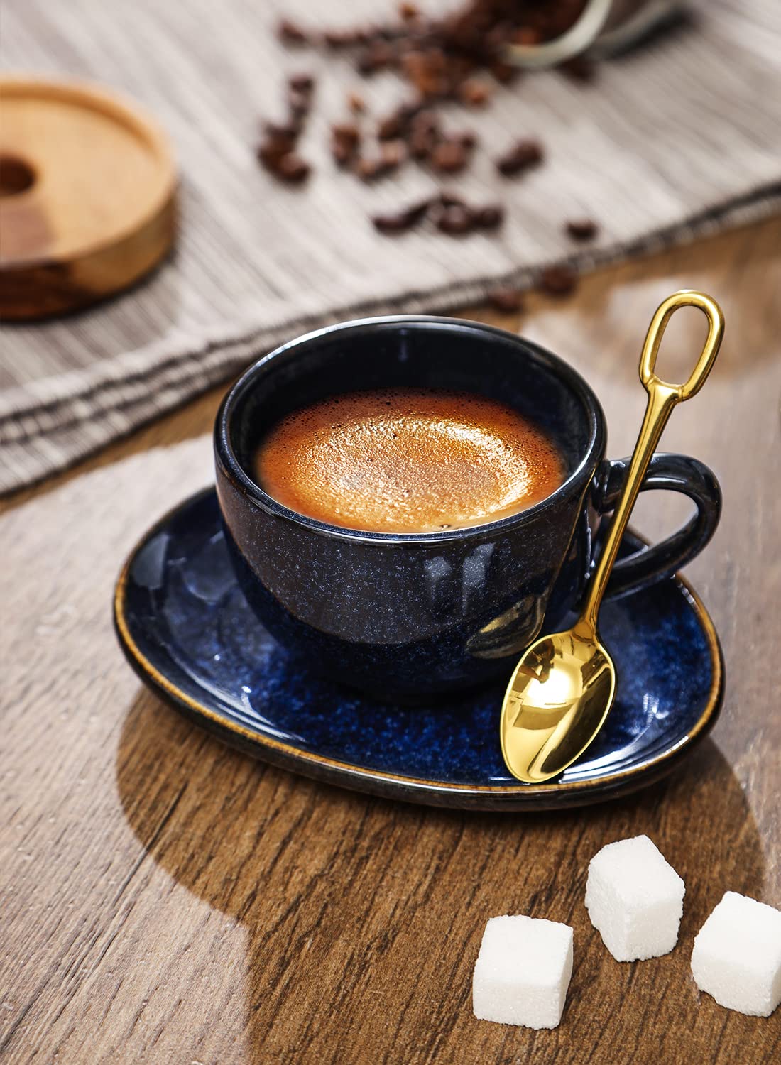 vicrays Ceramic Espresso Coffee Cups Set 4 oz Porcelain Espresso Cups with Saucers Spoons and Metal