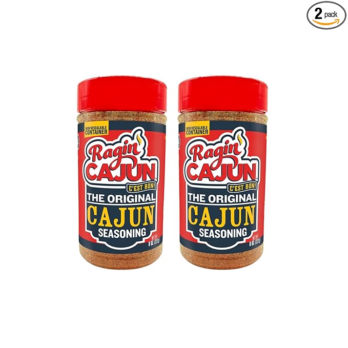 Ragin' Cajun Original Cajun Seasoning - 8 oz Shaker, Pack of 2, Low Sodium, No MSG - Authentic Louisiana Spice for Meats & Seafood