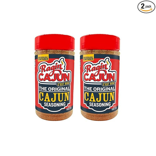 Ragin' Cajun Original Cajun Seasoning - 8 oz Shaker, Pack of 2, Low Sodium, No MSG - Authentic Louisiana Spice for Meats & Seafood