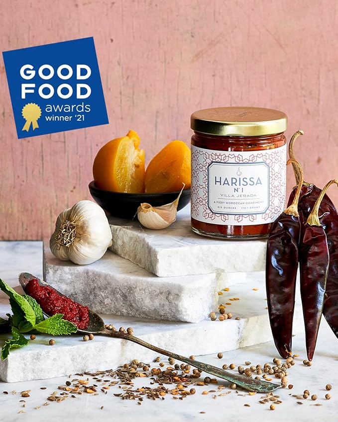 Villa Jerada, Harissa, 6 oz, Fiery Moroccan Hot Sauce with Preserved Lemon, The Perfect Amount of Savory, Tang, and Spice to Any Meal (HARISSA - 1 JAR)