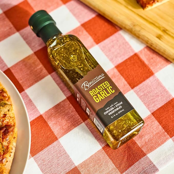 Benissimo Roasted Garlic Herb Infused Oil, All Natural Gourmet Cooking Oil with Slow-Roasted Garlic and Aromatic Herbs, Perfect for Sautéing, Dipping, Drizzling, 8.1 fl oz