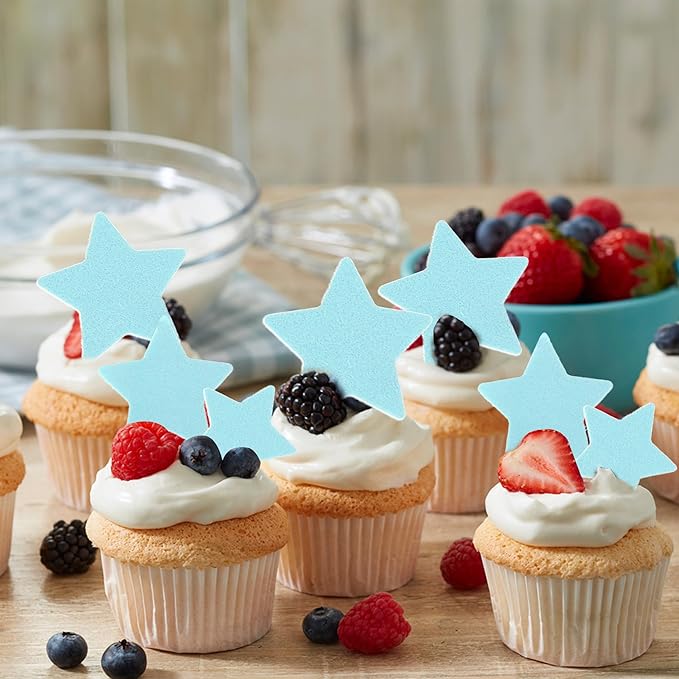 60 Pack Edible Star Cupcake Topper Twinkle Little Star Cupcake Picks Water Paper Little Star Theme Cupcake Decorations for Wedding Engagement Bridal Shower Birthday Party Supplies Blue