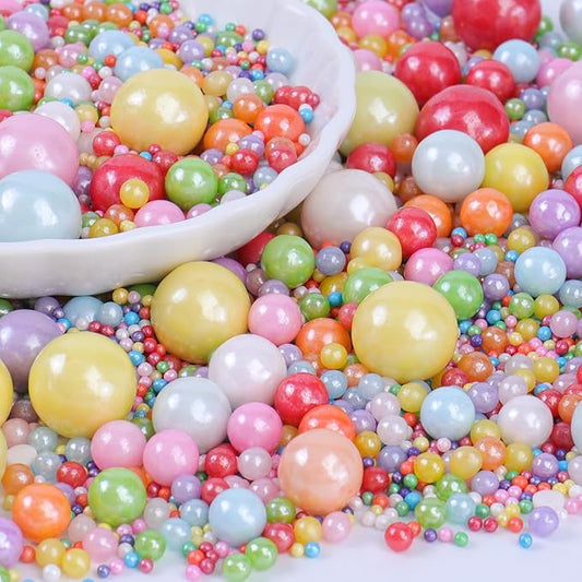Rainbow Sprinkles for Cake Decorating, Mix Size Pearl Sugar 120g/4.23oz, Cupcake Cookie and Macaron Toppings, Edible Sprinkles for Wedding Birthday Graduation Party
