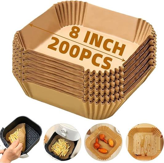 200PCS Air Fryer Liners Disposable,Victoyaw 8 Inch Square Air Fryer Parchment Paper Liners for