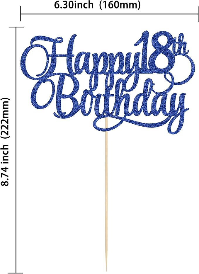 1 Pack Happy 18th Birthday Cake Topper Glitter Number 18 Eighteen Years Old Birthday Cake Pick Decoration for 18th Birthday Celebrating Anniversary Party Supplies Blue