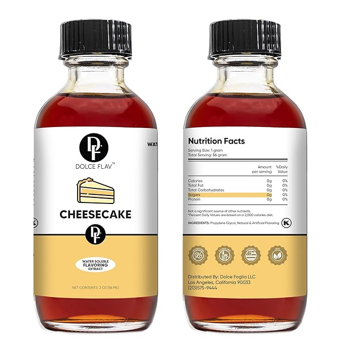 Dolce Flav Cheesecake Extract ??2 Ounce Water-Soluble Kosher, Sugar-Free, Concentrated Creamy Flavor for Desserts, Frostings & Pastries, Includes Measured Dropper