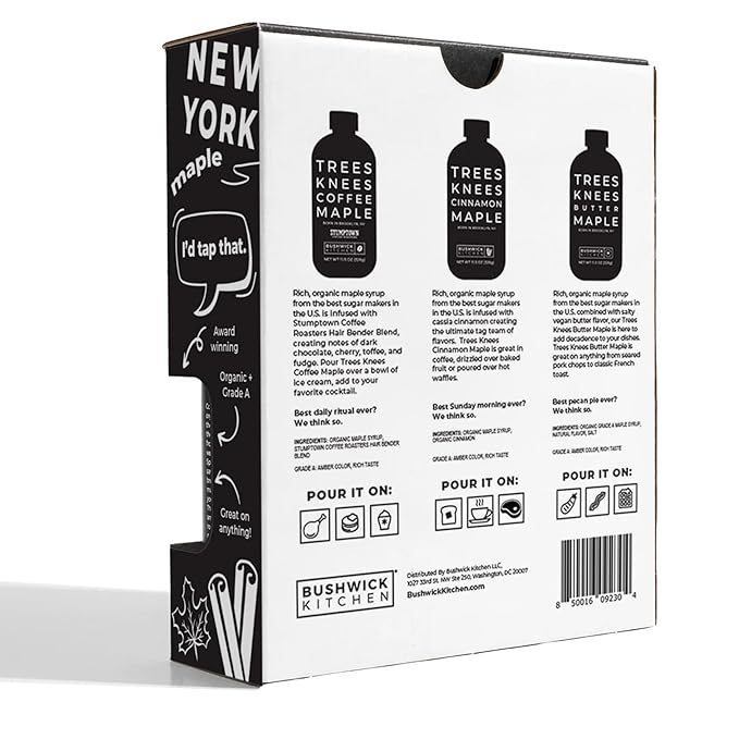 Trees Knees Maple Syrup Gift Set, Maple, Butter, Cinnamon, and Coffee Flavored Syrup, Gluten Free, Great Food Gifts or Food Gift Basket