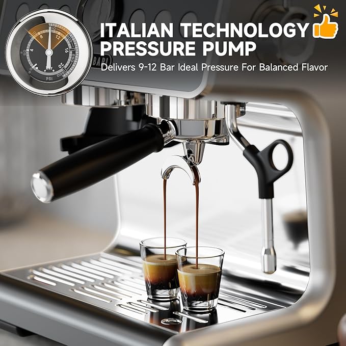 Espresso Machine with Grinder, 20 Bar Espresso Machine with Milk Frother, Expresso Coffee Machines for Home, Professional Espresso Maker, Cappuccino & Latte Machine for Home (Black)