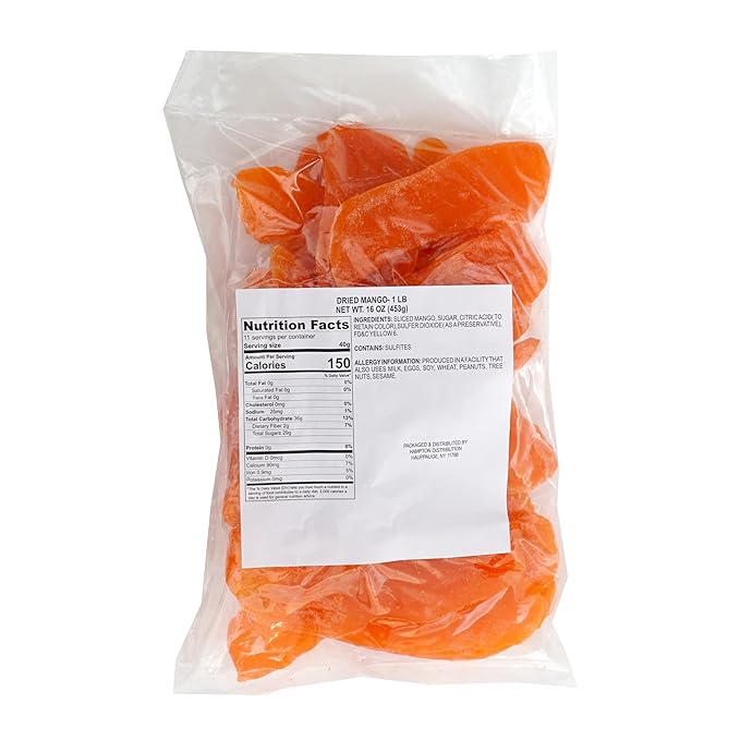 Dried Mango, 1 Pound Bag, Mango Slices, The Hampton Popcorn & Candy Company