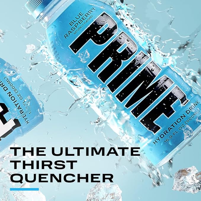 PRIME Hydration BLUE RASPBERRY, Sports Drinks, Electrolyte Enhanced for Replenishing Fluids, 250mg BCAAs, B Vitamins, Antioxidants, Low Sugar, 16.9 Fl Oz, 12 Pack