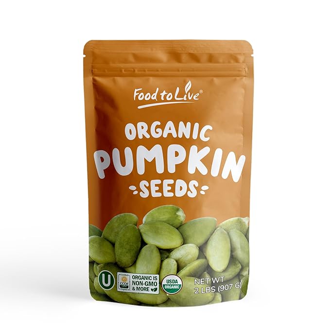 Food to Live Organic Dry Roasted Pumpkin Seed Kernels with Himalayan Salt, 8 Ounces Non-GMO, Oven Roasted Whole Pepitas, No Oil Added, Shelled, Vegan, Kosher, Bulk