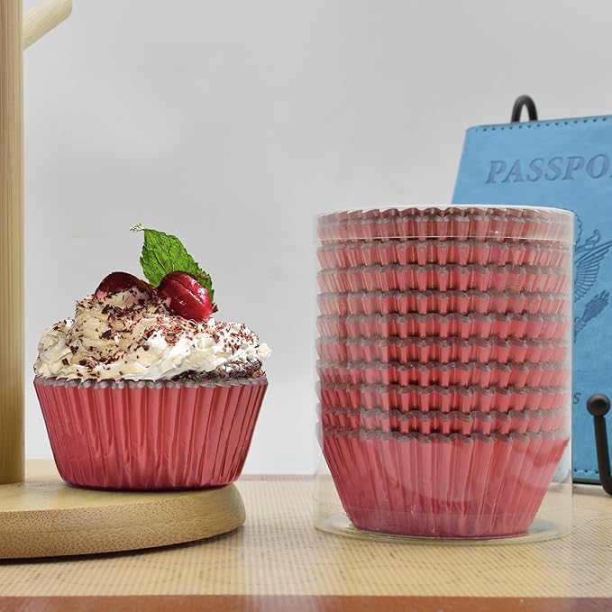 200 Pcs Red Foil Cupcake Liners Standard Baking Cups Muffin Paper Cases