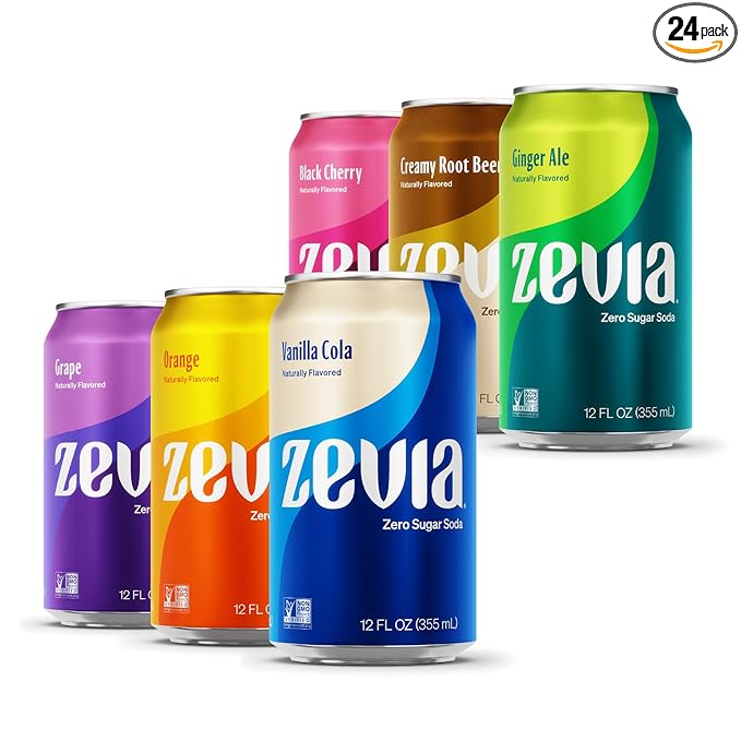 Zevia Zero Sugar Soda, Rainbow Variety Pack, 12 oz Cans (24-Pack) ??Naturally Sweetened, Non-GMO Project Verified, Gluten-Free, Vegan