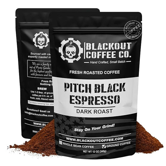 Blackout Coffee Pitch Black Espresso Ground Coffee ??Extra Dark Roast, European-Style, Bold & Aromatic ??Freshly Roasted 12oz Bag, American Made