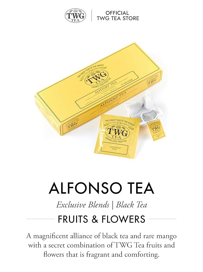 TWG Tea | Alfonso Tea | Black Tea | Mango Pieces | 15 Hand Sewn Cotton Teabags | Gift Set