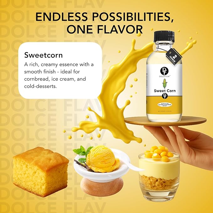 Dolce Flav Natural Sweet Corn Extract ??2 Ounce Water-Soluble Kosher, Sugar-Free, Concentrated Savory-Sweet Flavor for Baking, Cornbread & Ice Cream, Includes Measured Dropper