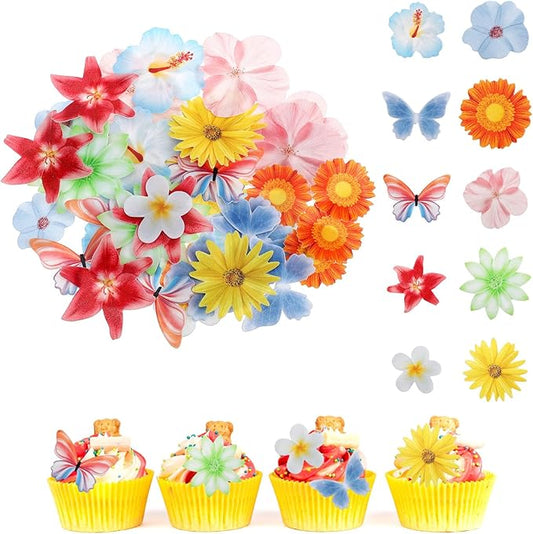 Xindojuz 60 PCS Edible Butterflies Cupcake Toppers, Vivid 3D Colorful Edible Butterfly Cake Decorations, Wafer Paper Butterflies for Wedding Birthday Party Cake Decorating Supplies, Mixed Size