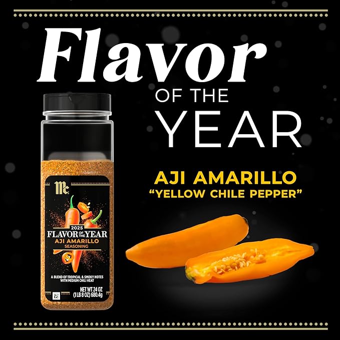 McCormick Seasoning, Aji Amarillo, 2025 Flavor of the Year, Made for Chefs, Blend of Tropical & Smoky Notes with Medium Chile Heat, For Seafood, Fish, Veggies, Poultry, Sauces, Salsa, and More, 24 oz