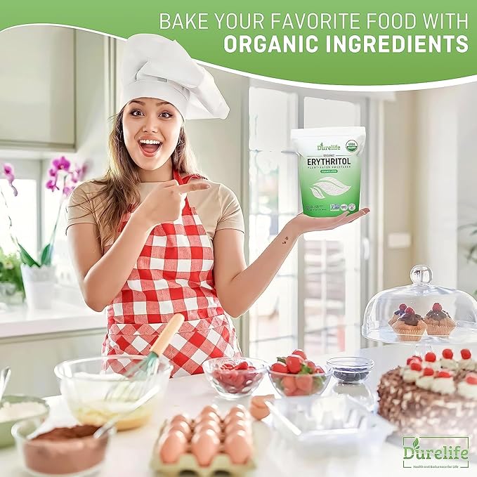 Durelife USDA organic erythritol sweetener, non gmo verified, Keto certified, No After Taste, Kosher, Zero Calorie Plant-Based Sugar Alternative 10 LB