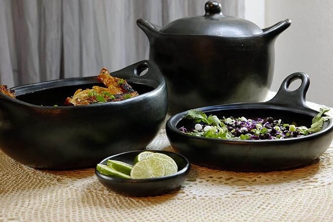 Authentic Chamba Casserole - Elegant, All-Natural Black Clay Casserole for Braising, Baking and Serving Paella, Stews and More - Stovetop & Oven Safe ??Handmade in Colombia