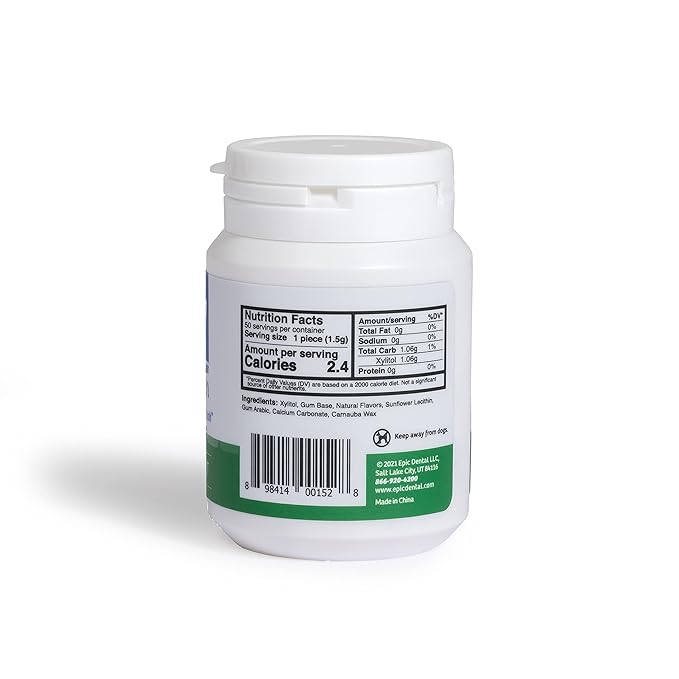 Epic 100% Xylitol Spearmint Chewing Gum - Sugar Free, Aspartame Free Dental Gum - Supports Oral Health & Fresh Breath - 50 Pieces