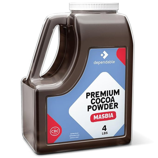 Dependable Foods Premium Cocoa Powder - 4 Lb. Jar - Dutch Processed - Bulk, Kosher, Rich Chocolate Flavor ??Allergen-Free, Gluten-Free, Non-GMO