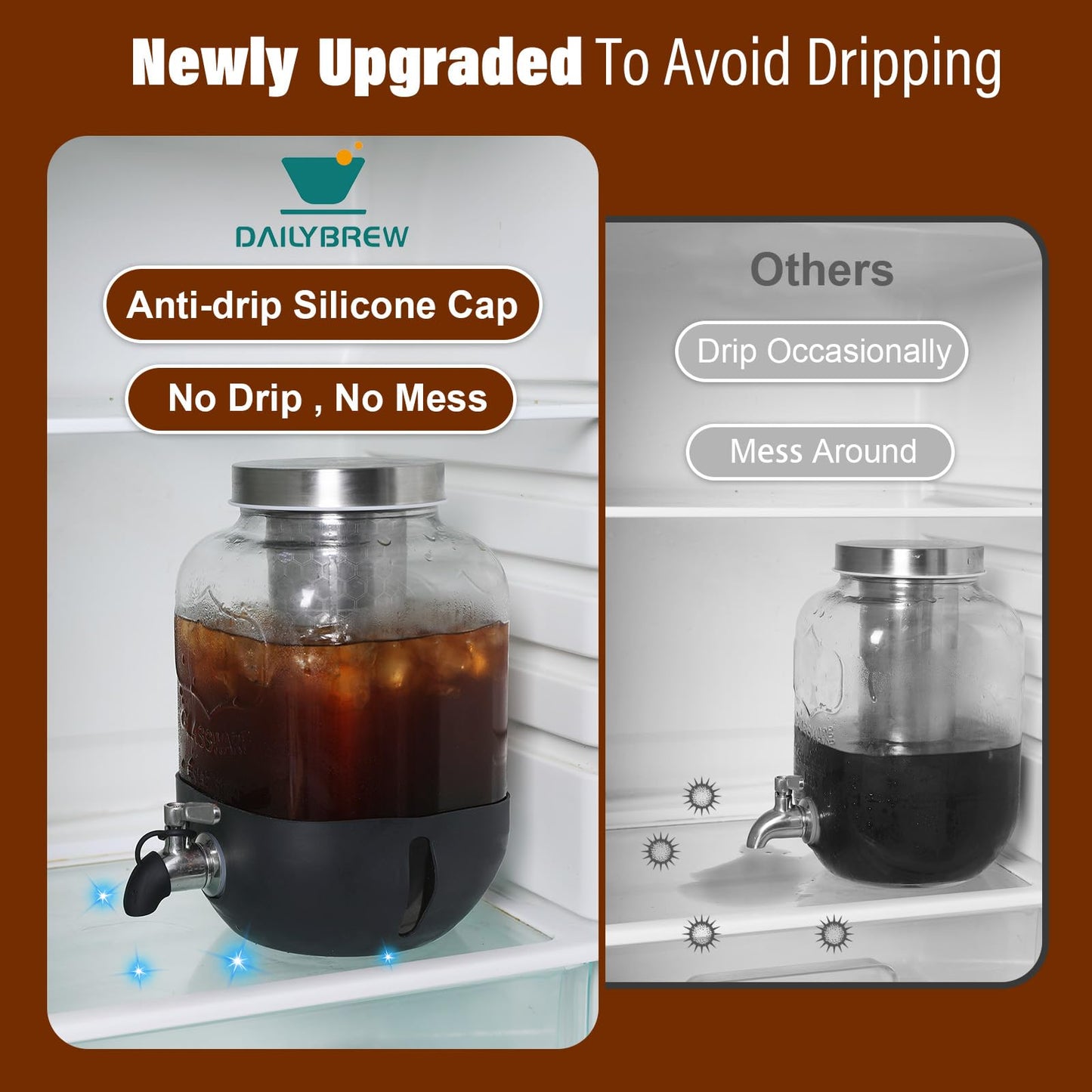 Cold Brew Coffee Maker, 1 Gallon Iced Coffee Maker With Stainless Steel Filter, Heavy Duty Glass