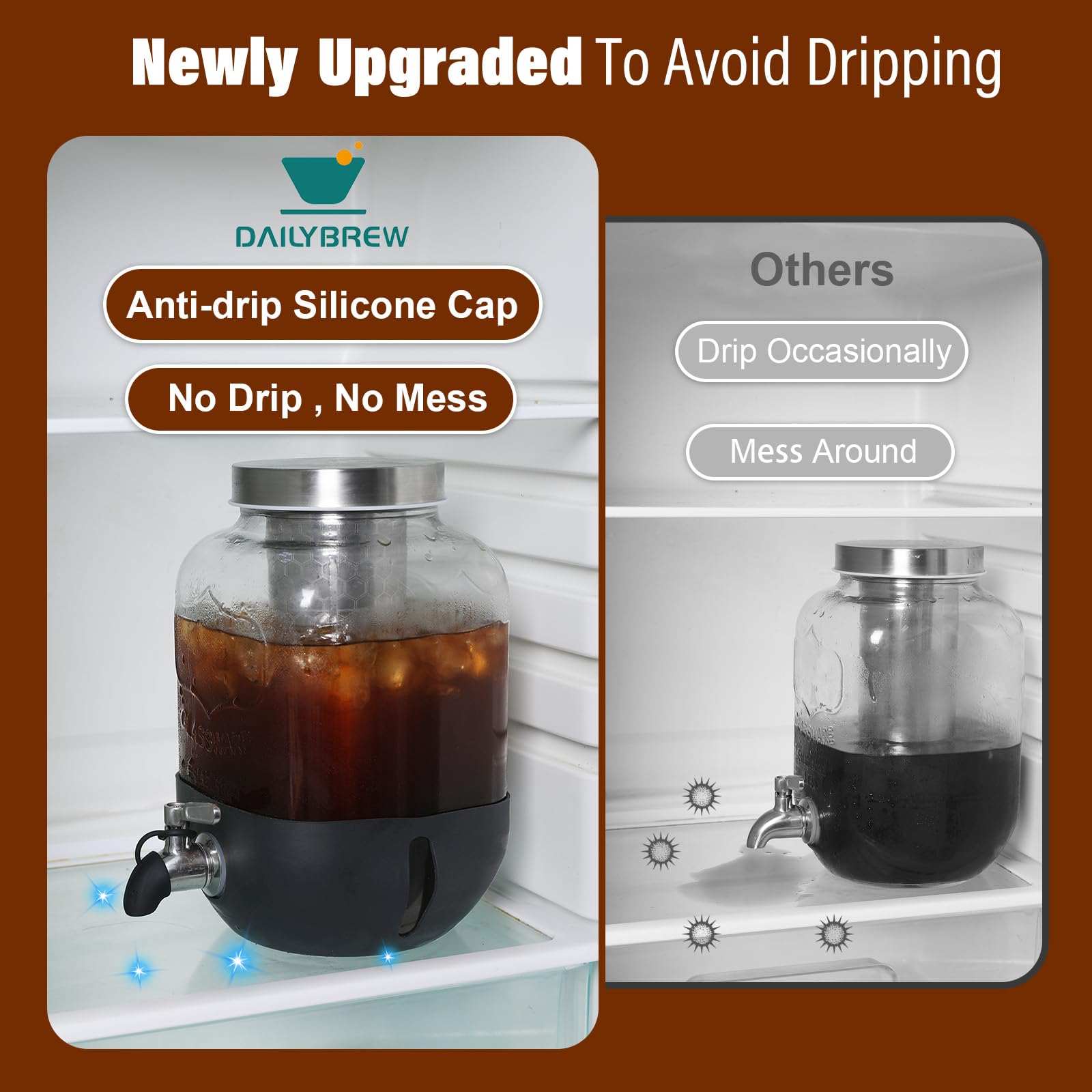 Cold Brew Coffee Maker, 1 Gallon Iced Coffee Maker With Stainless Steel Filter, Heavy Duty Glass