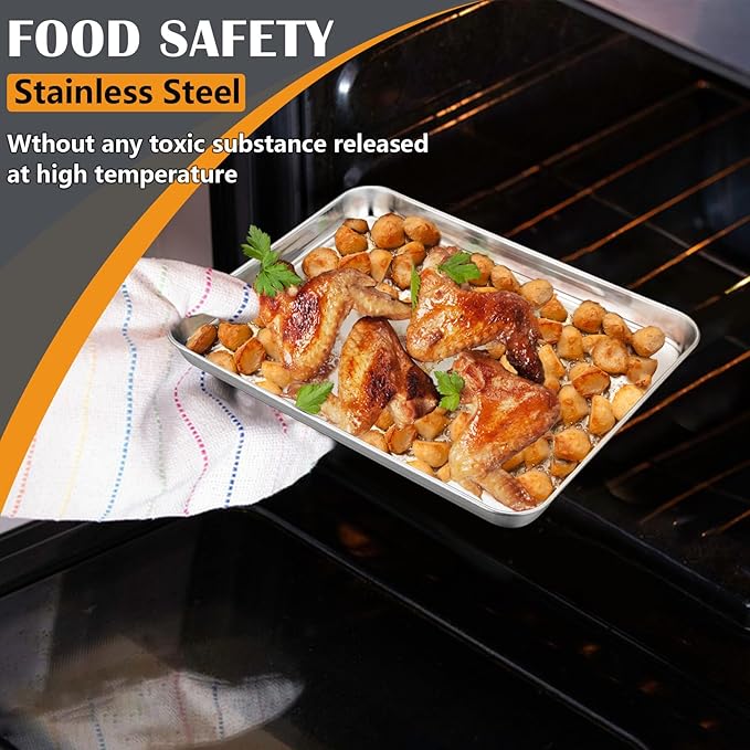 2Pcs Baking Sheet Pan Set, Joyfair Stainless Steel Cookie Sheets, Commercial Metal Pans Toaster Oven Tray Bakeware for Jelly Roll/Bread/Bacon, Heavy Gauge, Rust-free & Dishwasher Safe (9 Inch)