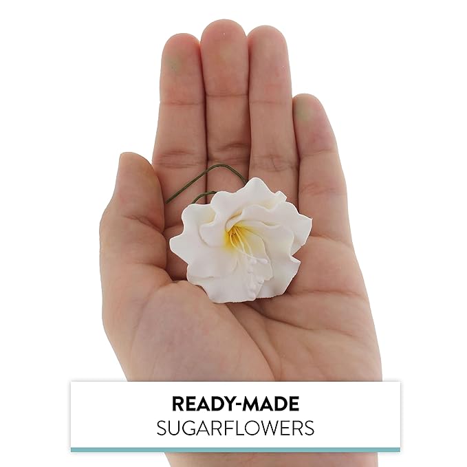 Global Sugar Art Azalea 1.75 Inch Sugar Cake Flowers White with Wire and Stamen, 10 Count by Chef Alan Tetreault