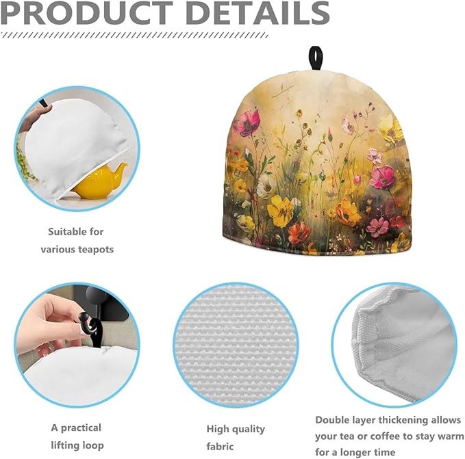 Generic Hudotybom Fancy Flower Tea Cozy for Teapot Insulated Large Teapot Cover to Keep Warm Tea Kettle Cover Machine Washable Coffee Pot Cloth Covers Kitchen Home Decorations, CZA49