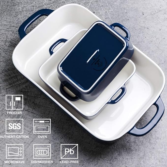 Sweejar Ceramic Bakeware Set, Rectangular Baking Dish for Cooking, Kitchen, Cake Dinner, Banquet and Daily Use, Casserole Dishes for Oven Porcelain Baking Pans (White)