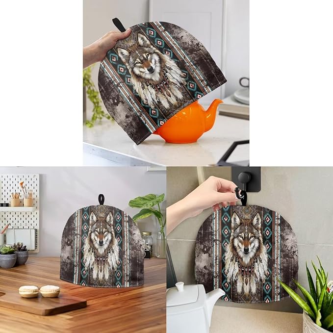 Aztec Western Wolf Insulated Teapot Cozies Dust Cover Tea Warmer to Keep Tea Warm, Kitchen Home Decro for Mom, Wife, Friends