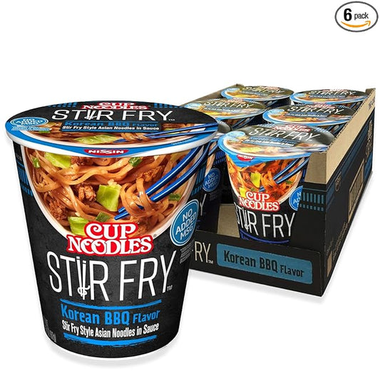 Nissin Cup Noodles Stir Fry Noodles in Sauce, Korean BBQ, 2.89 Ounce (Pack of 6)