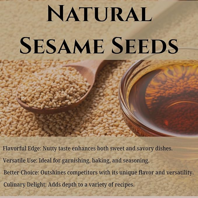 Sesame Seeds Natural – 14 oz Resealable Bag – Whole Raw Unhulled Seeds for Cooking, Baking & Garnishing by Mecca Foods
