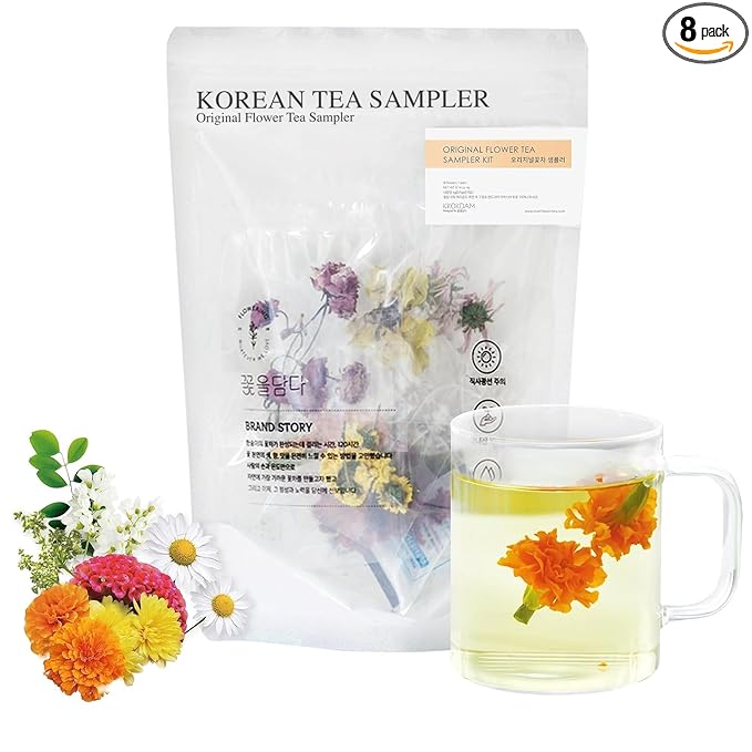 KKOKDAM Flower Tea Set Sampler - Loose Leaf, Fancy Variety Pack, Blooming Flowers, Unique Gifts