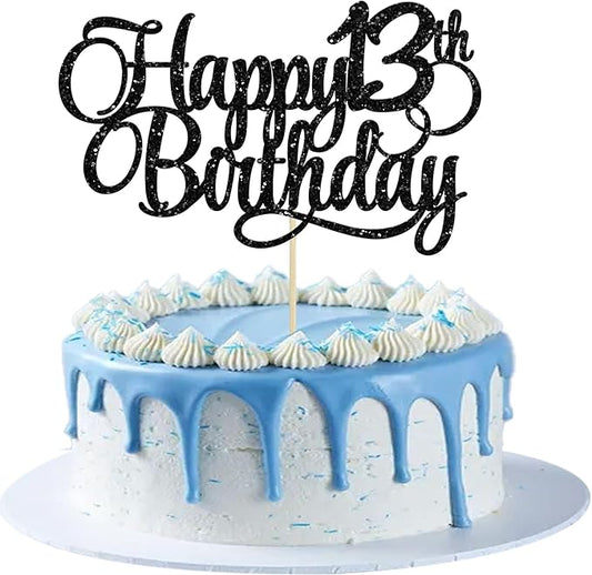 1 Pack Happy 13th Birthday Cake Topper Glitter Number 13 Thirteen Years Old Birthday Cake Pick Decoration for 13th Birthday Celebrating Anniversary Party Supplies Gold