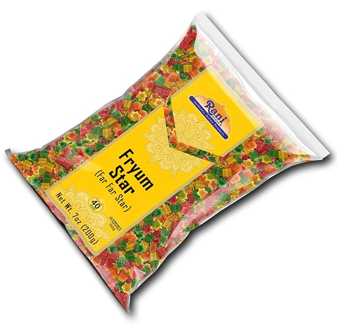 Rani Far Far/Fryums (Wheat & Tapioca Pellet) Star Shape 7oz (200g) ~ Vegan, Kosher, Uncooked, Used to Make Papad, Bhungra/Chip Snack