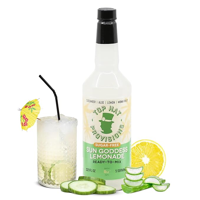Top Hat Keto Sugar Free Cucumber Lemonade Mix - Naturally Sweetened with Monk Fruit - Craft Mixer for Skinny Margarita Cocktail Drinks - 32oz Bottle