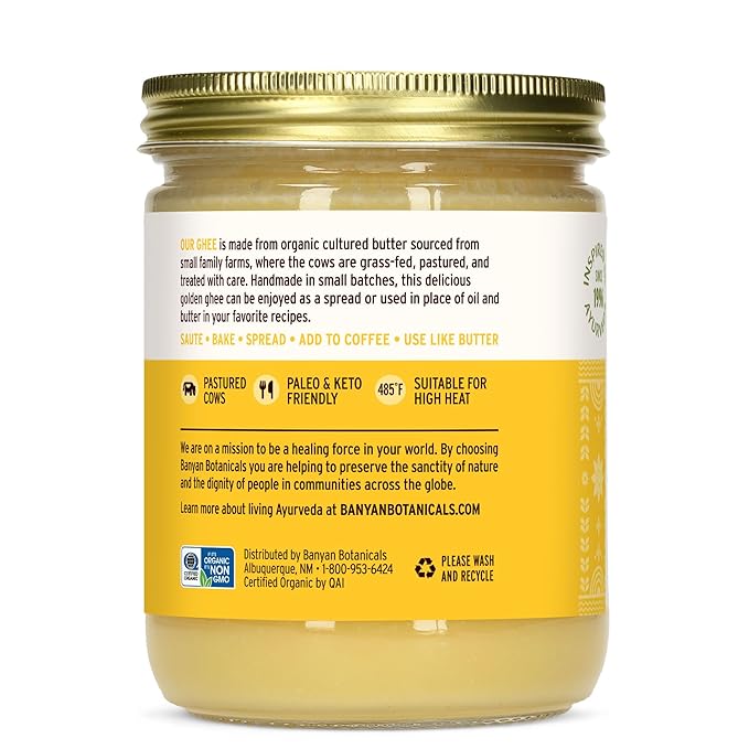 Banyan Botanicals Grass-Fed Ghee ??Original Cultured Organic Ghee (Clarified Butter) ??Tasty Oil & Butter Alternative for Cooking & Baking ??13.4 oz ??Non-GMO Gluten Free Vegetarian