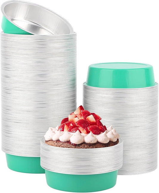 Beasea Disposable Baking Cups, 200 Pack 7.3oz 215ml Aluminum Ramekins Foil Baking Cups 4" Ramekin Cup Cupcake Aluminum Mini Baking Cups No Lids for Party - Elegant Blue