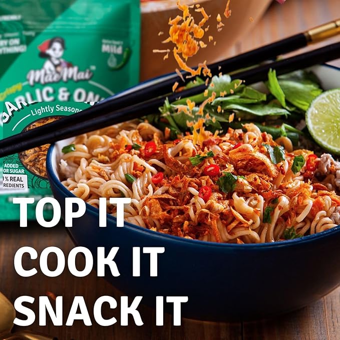 MaeMai Chili Crisp (MILD Spice) - Premium Onion & Garlic Flakes - Crispy All-Purpose Seasoning, Topper | Keto, vegan, gluten-free. Crunchy condiment for ramen add ons, rice seasoning, salads | 3.17 oz (90g)