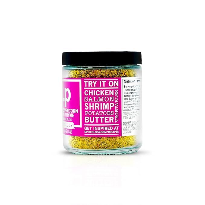 Spiceology - Pink Peppercorn Lemon Thyme - Use On: Chicken, Salmon, Shrimp, Potatoes, Butter, Vegetables, Salad Dressing - Lemon Pepper Seasoning - Vegetable Seasoning - Spices and Seasonings - 5.4 oz