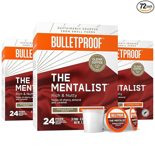 Bulletproof The Mentalist Medium-Dark Roast Single-Serve Pods, 72 Count, 100% Arabica Coffee, Clean Coffee Tested for Toxins, Packaging May Vary